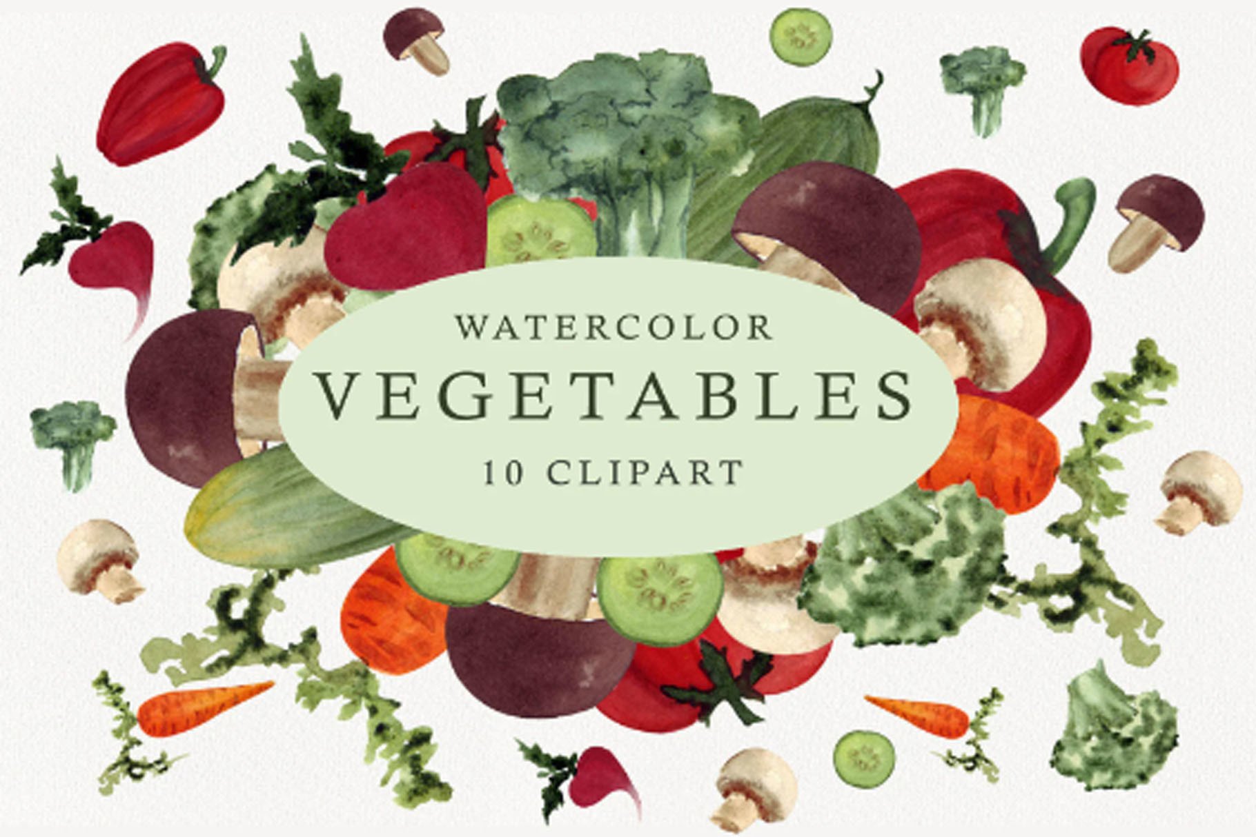 Vegan Food. Watercolor Vegetable Clipart
