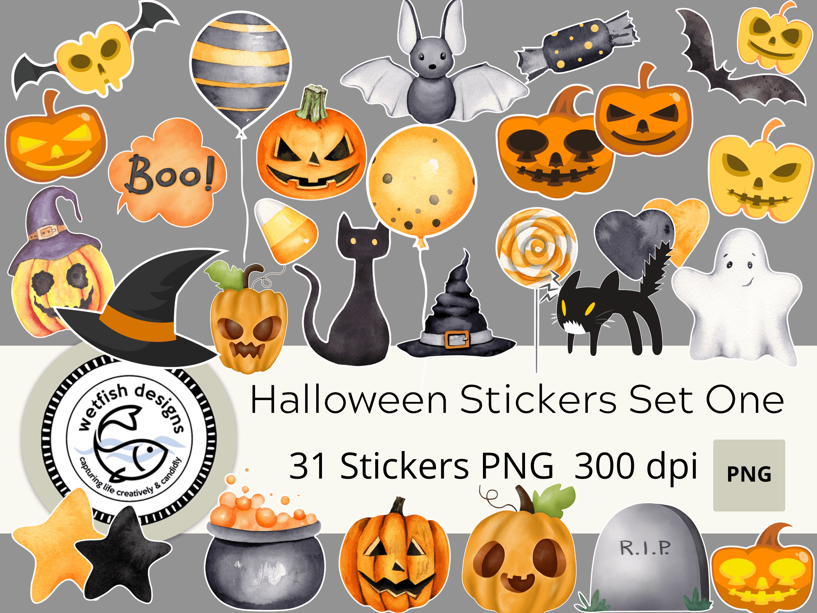 Digital Halloween Stickers Set 1 Graphic by Wetfish Designs · Creative ...