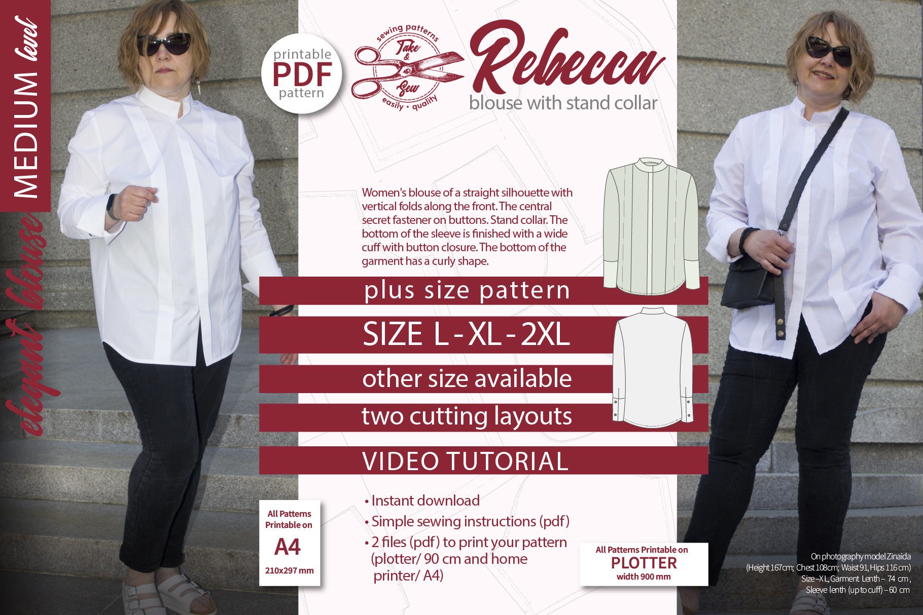 Elegant Blouse Sewing Pattern. Rebecca
