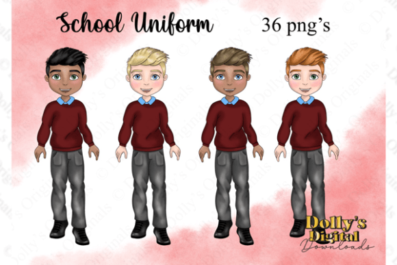 Cute School Boy in Burgundy and Blue PNG Graphic Illustrations By Dolly’s Digital Designs