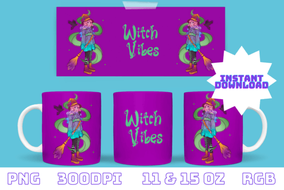 Halloween Witch Sublimation Mug Design Graphic Print Templates By Ailirel Design