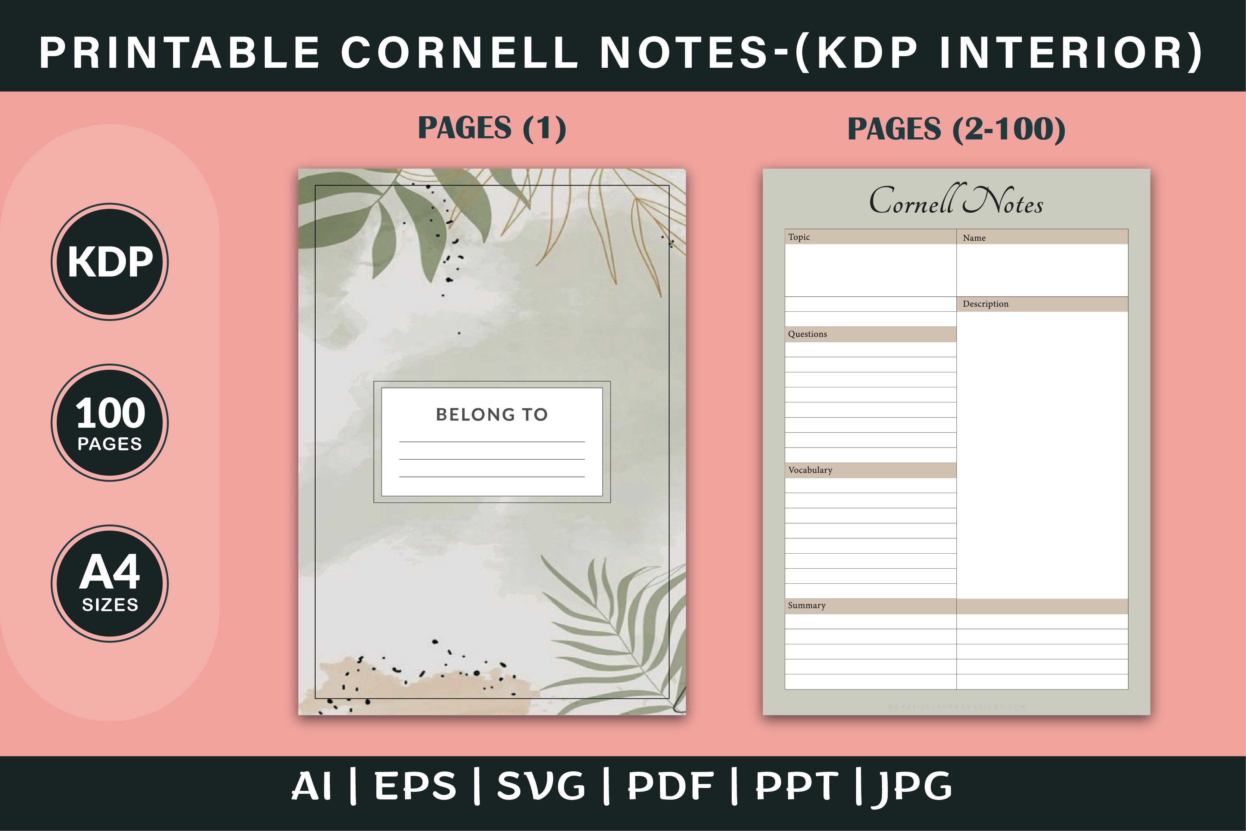 Printable Cornell Notes Graphic by Finer Designers · Creative Fabrica
