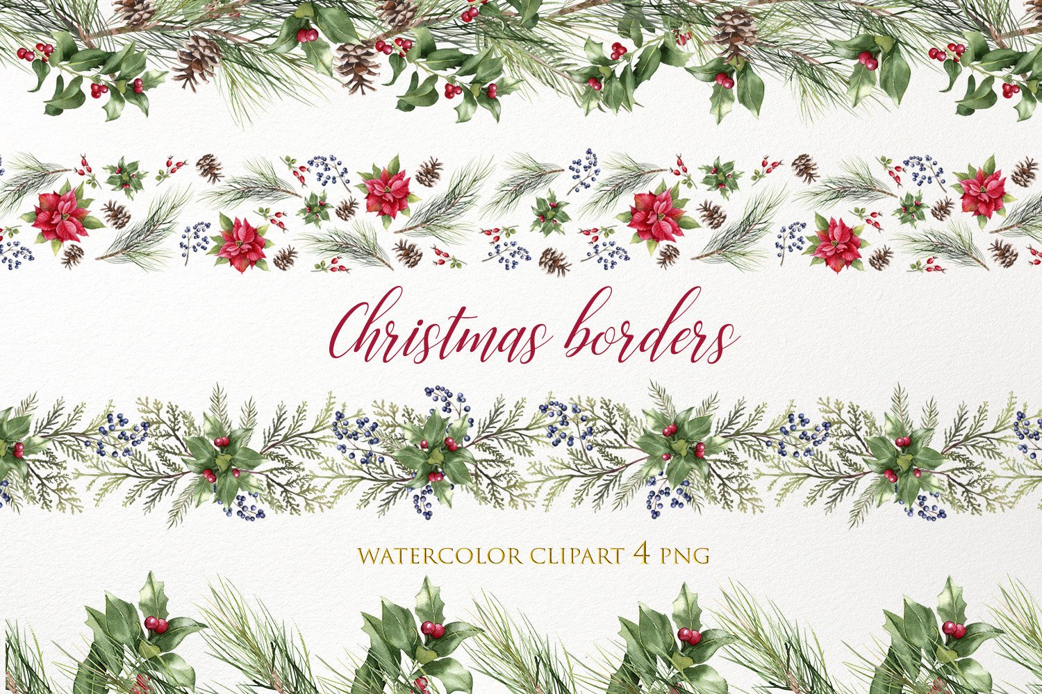 Watercolor Christmas Border Clipart