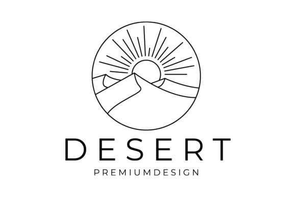 Landscape Desert with Sun Logo Line Art