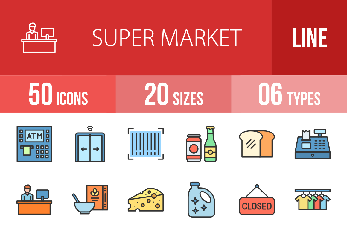 50 Super Market Filled Line Icons