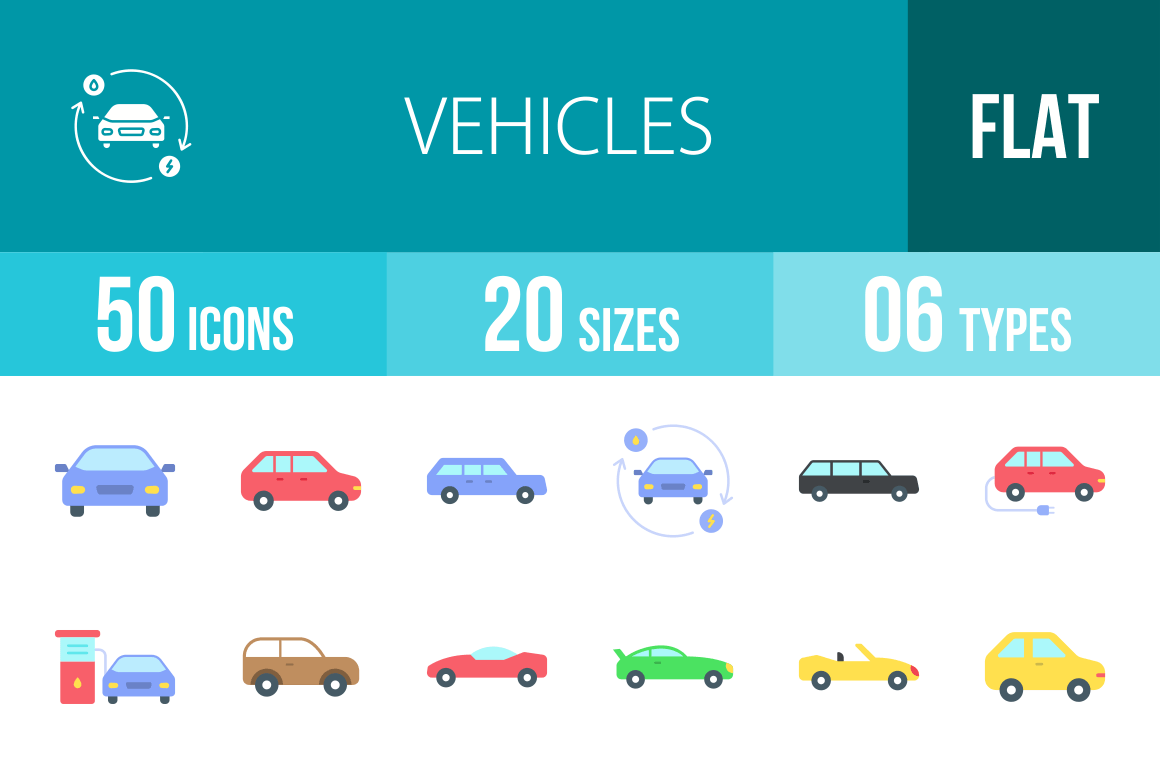 50 Vehicles Flat Icons Graphic by IconBunny · Creative Fabrica