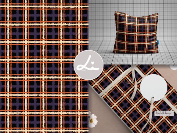 Tartan Plaid in Black, Orange and Purple