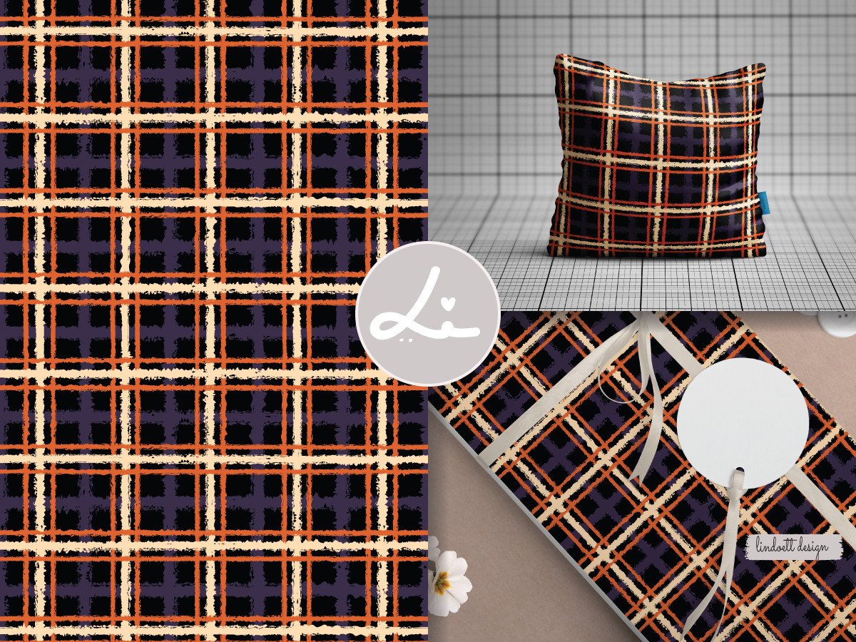 Tartan Plaid in Black, Orange and Purple