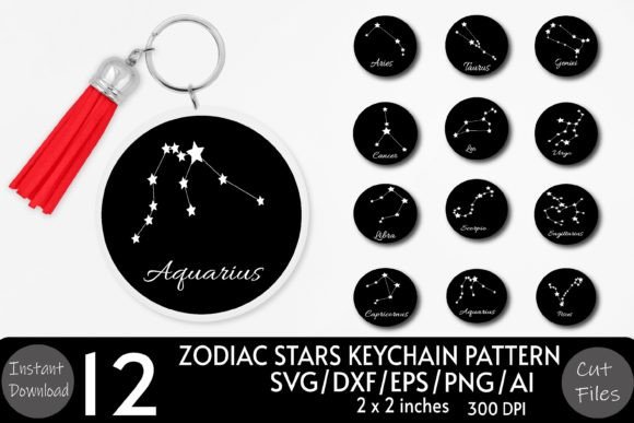 Zodiac Star Keychains Svg Sublimation Graphic Crafts By Rizu Designs