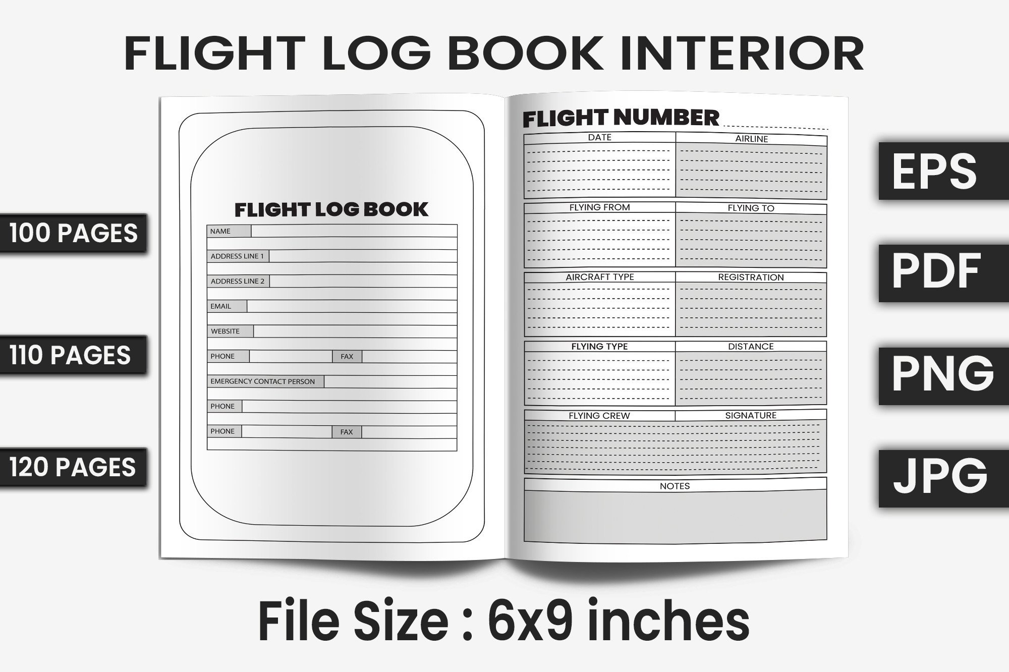 Flight Log Book | KDP Interior Graphic by CuttingLab · Creative Fabrica