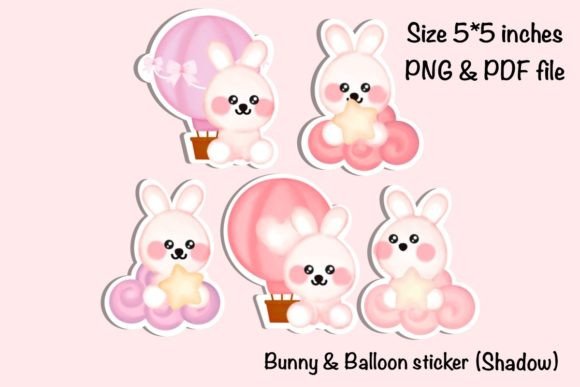 Bunny & Balloon Sticker Graphic Illustrations By SPsweet