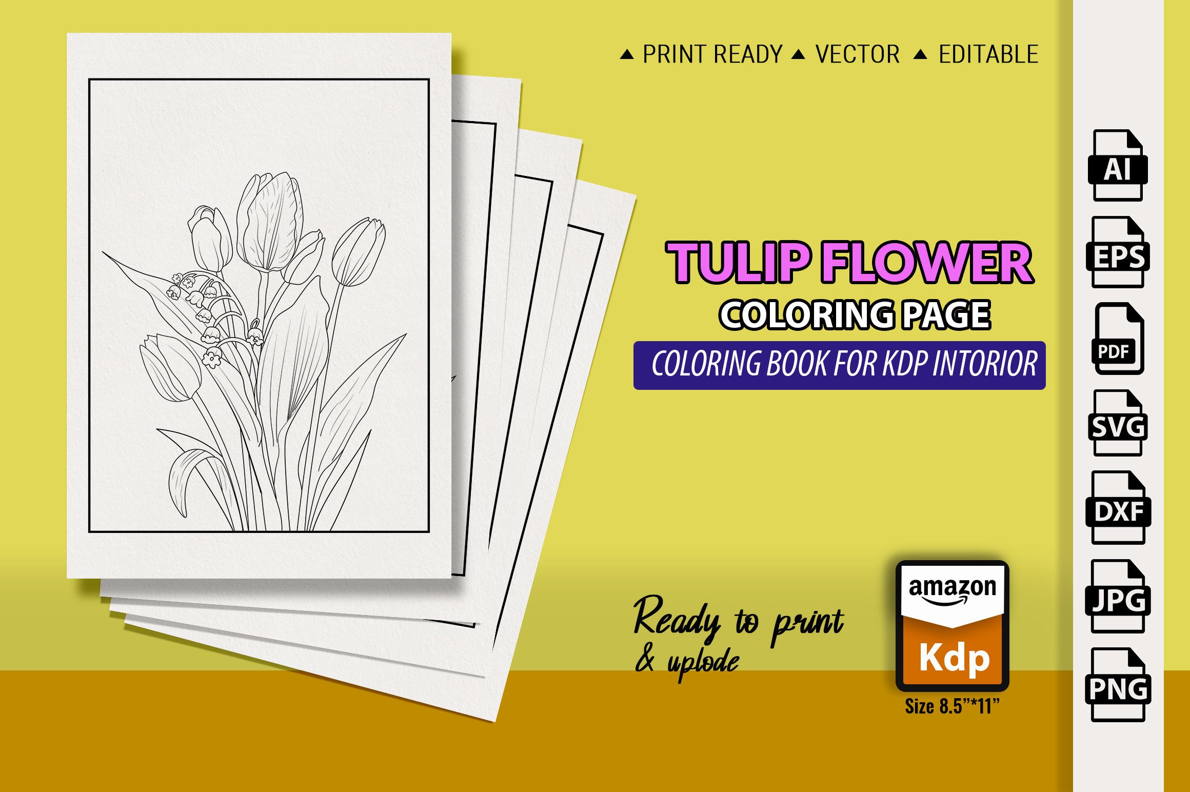 Tulip Flower Adult Coloring Page & Book Graphic by GraphicArt ...