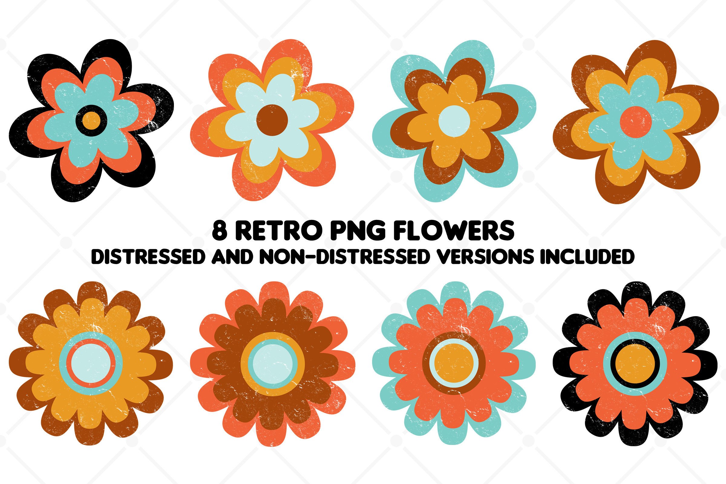 8 Png Retro Flower Graphic Elements Graphic by Karma Genie · Creative ...
