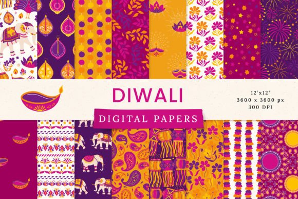 Diwali Digital Paper Seamless Patterns Graphic by Julia Dreams ...