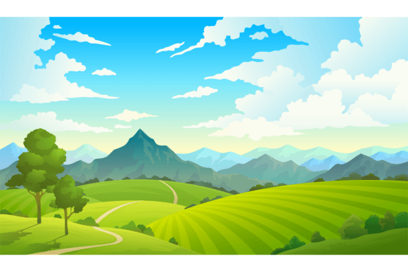 Meadows with Mountains. Landscape Hill F Graphic Illustrations By yummybuum