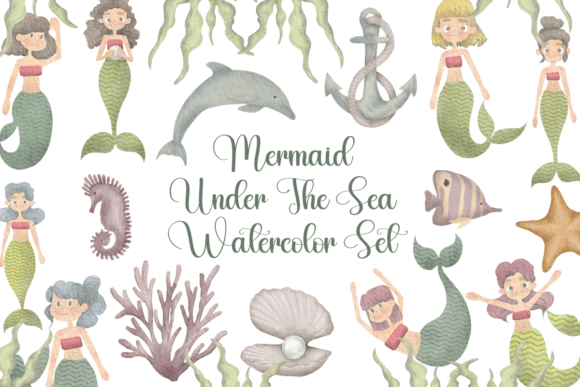 Mermaid Under the Sea Watercolor Set Kits & Sets Craft Cut File By Creative Fabrica Crafts