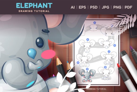 Drawing Tutorial Love Elephant Cartoon