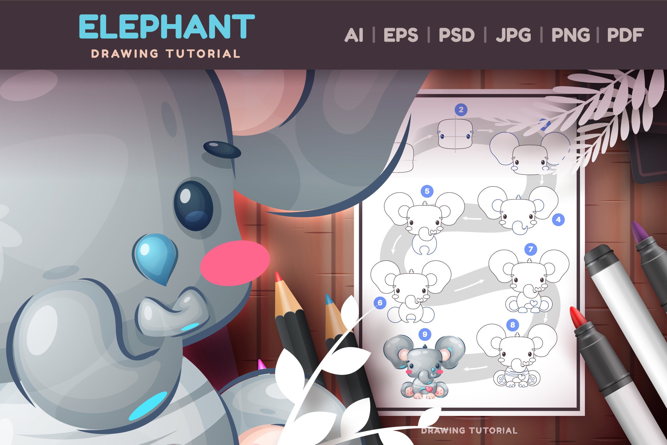 Drawing Tutorial Love Elephant Cartoon