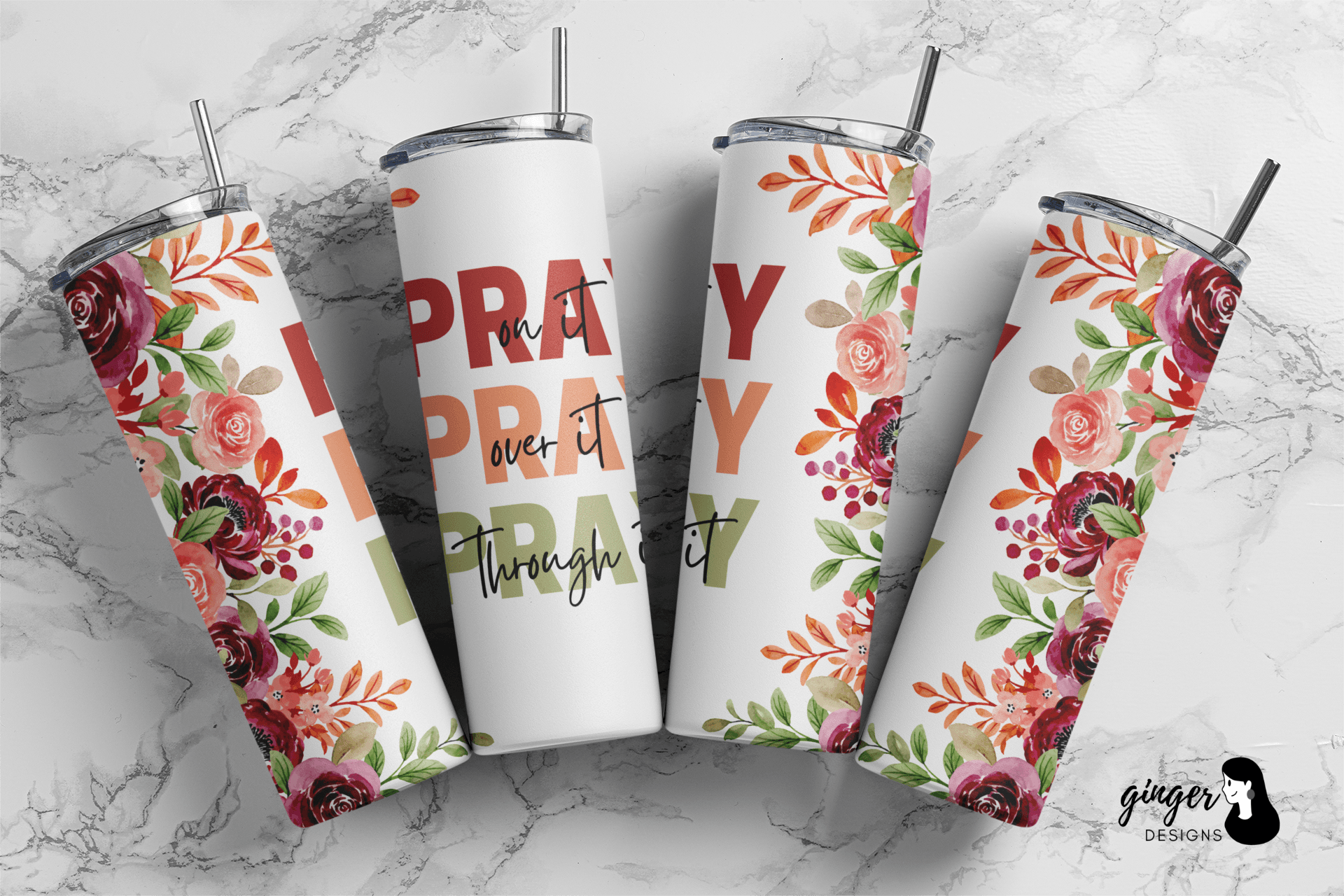 Pray Flower 20 Oz Skinny Tumbler Wraps