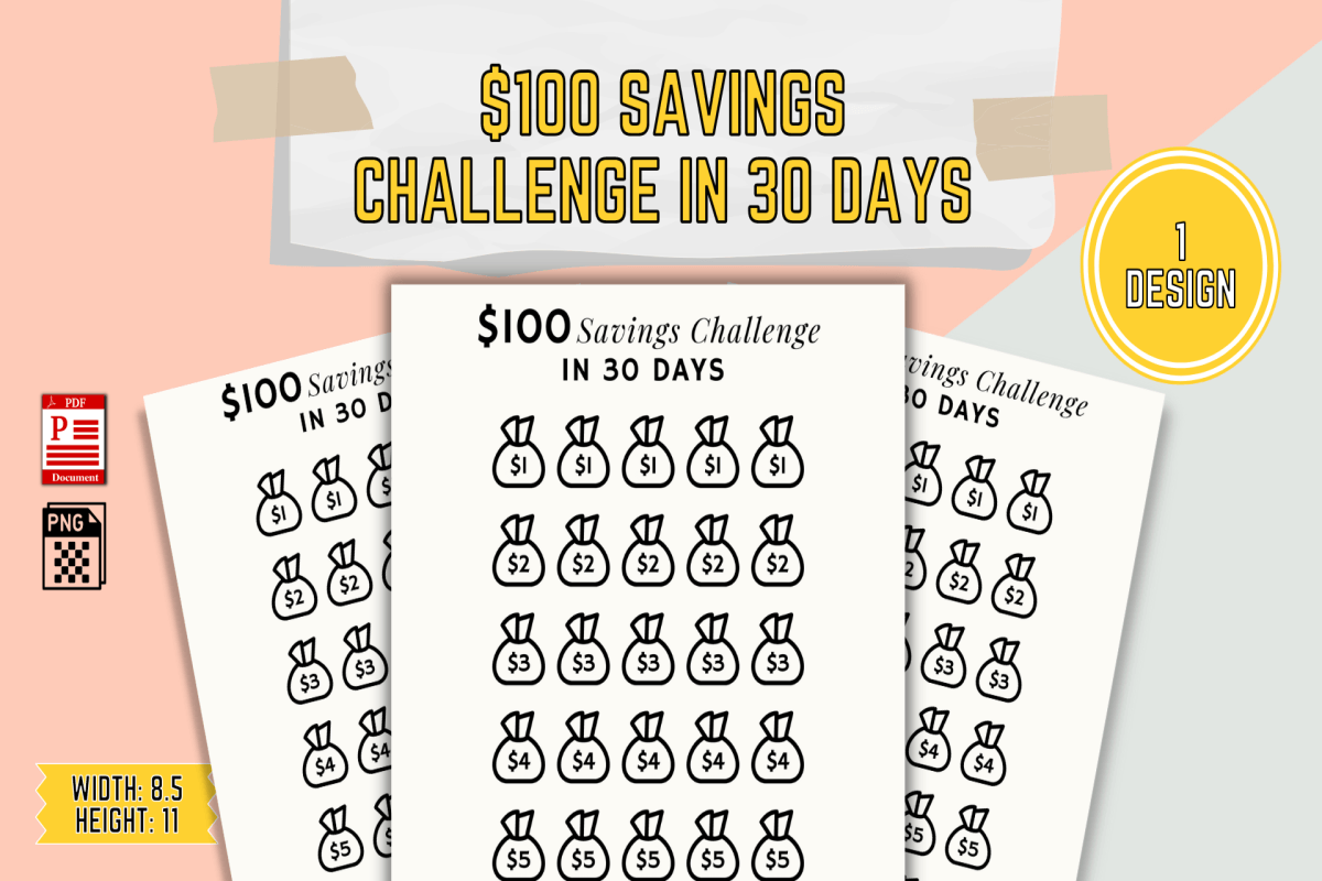 $100 Savings Challenge in 30 Days Graphic by Lilian Lily Digital