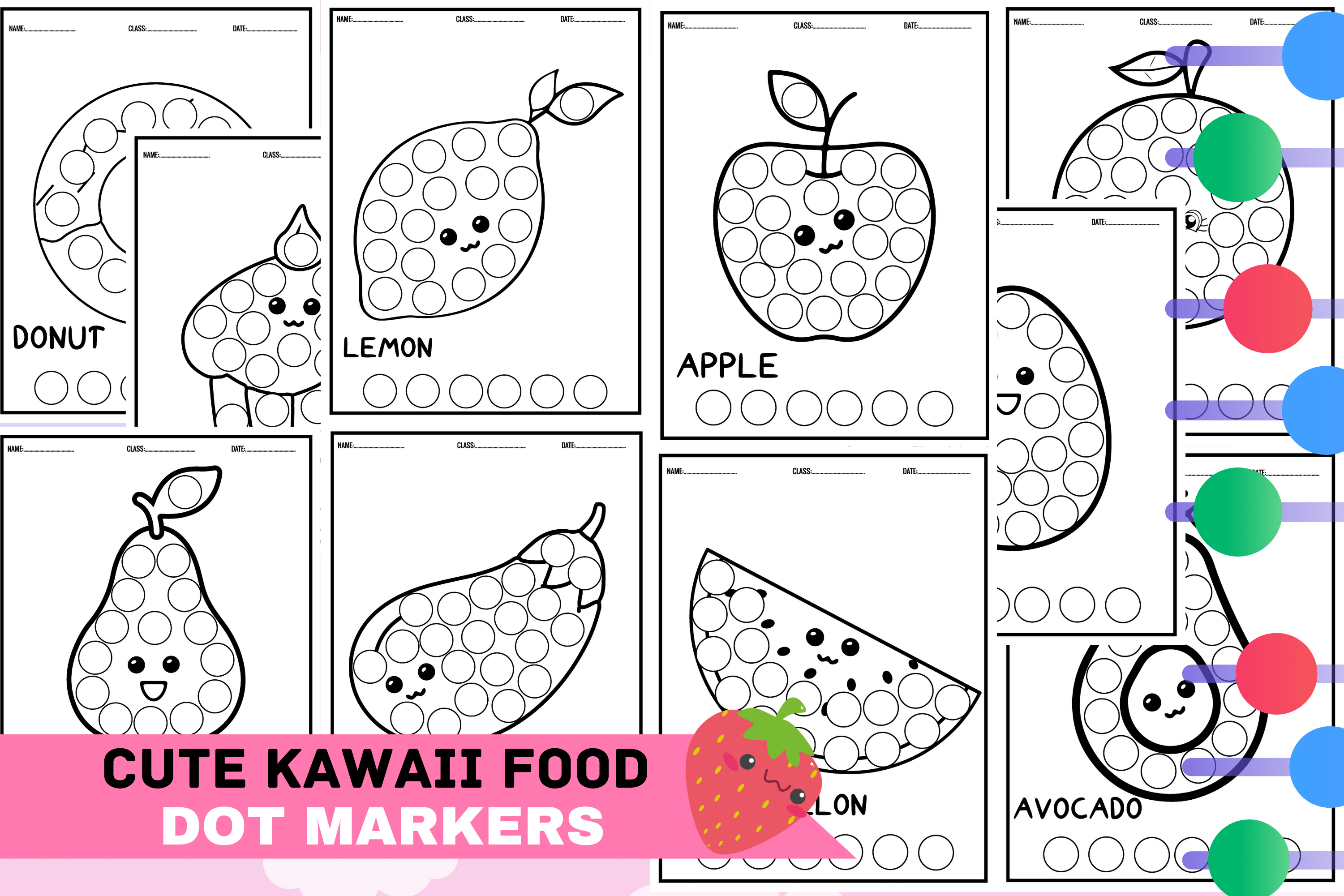 Cute Kawaii Food Dot Markers
