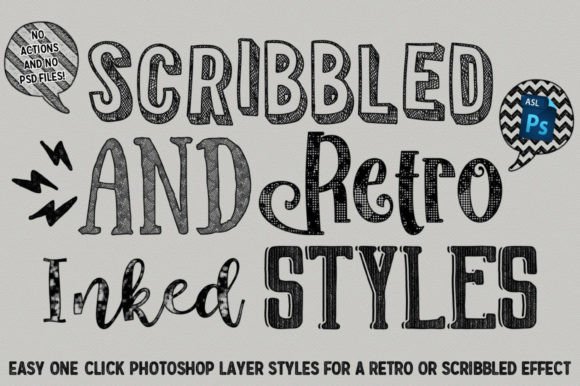 Scribbled and Retro Inked Styles Graphic Layer Styles By HG Designs