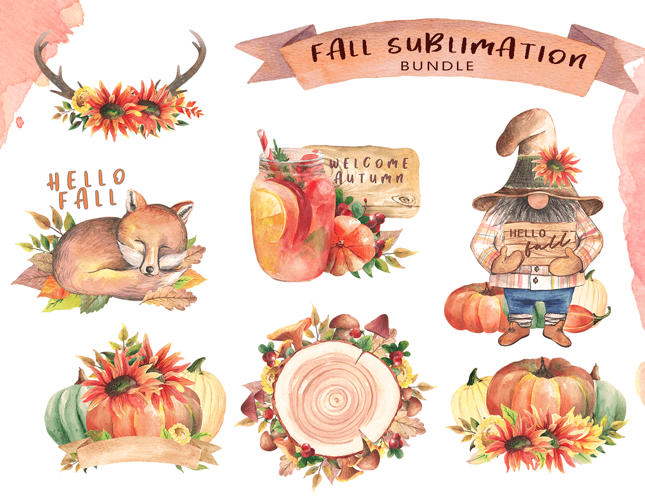 Watercolor Fall Sublimation Bundle PNG Graphic by colours_of_wind ...