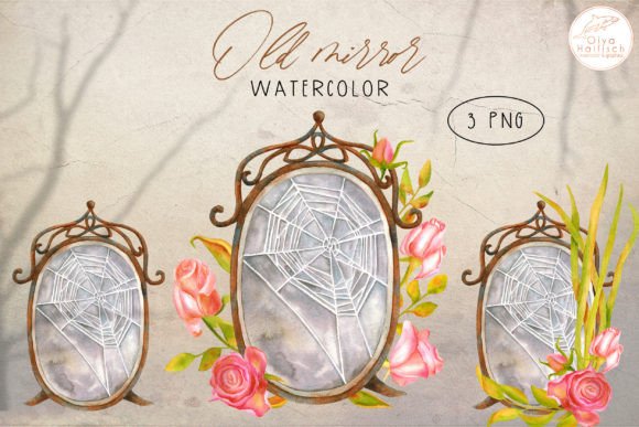 Watercolor Old Broken Mirror Clipart