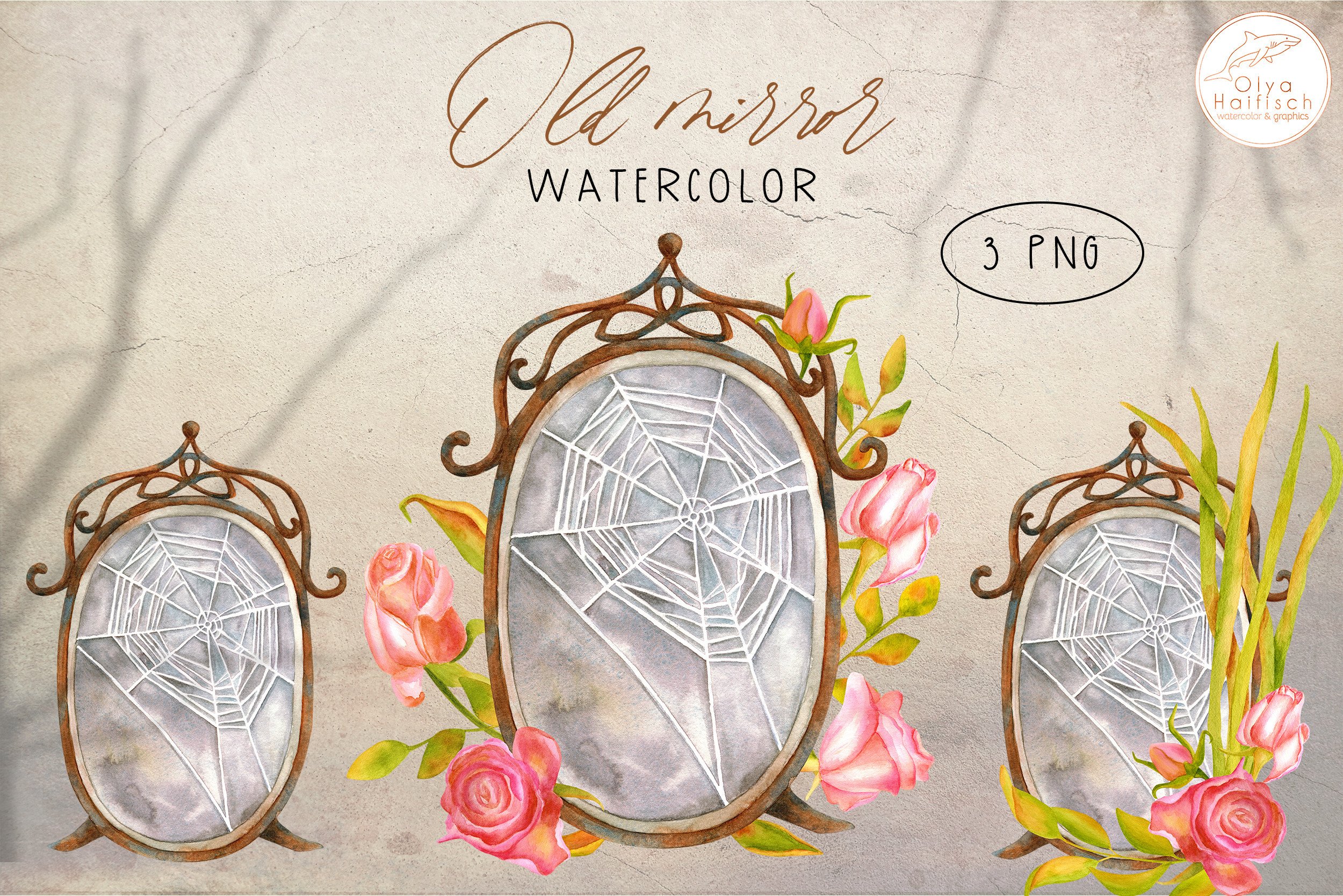 Watercolor Old Broken Mirror Clipart