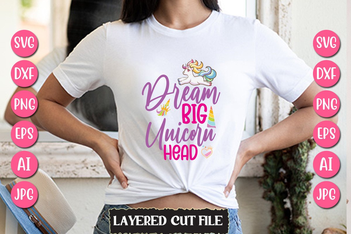 Dream Big Unicorn Head Graphic by SmMedia · Creative Fabrica
