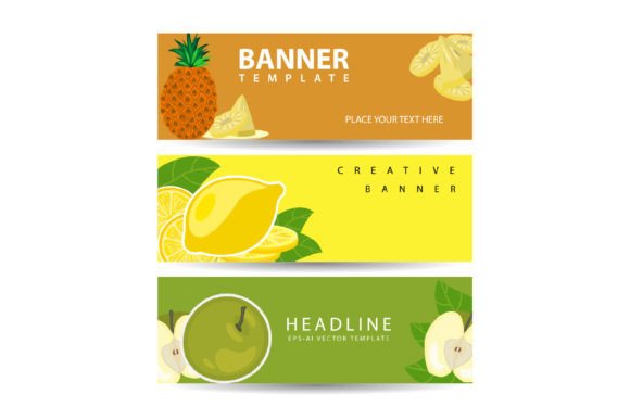 Healthy Food Banners Set - Fresh Fruit Graphic Print Templates By Jaka Sembung