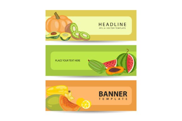 Healthy Food Banners Set - Fresh Fruit Afbeelding Afdruk Sjablonen Door Jaka Sembung
