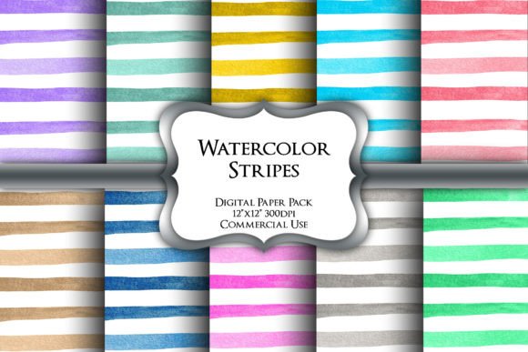 Watercolor Stripes Digital Paper Pack Graphic by Party Pixelz ...