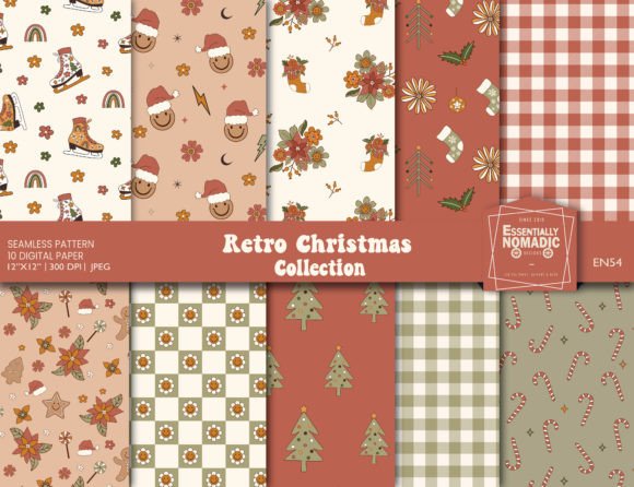 70s Retro Christmas Seamless Pattern