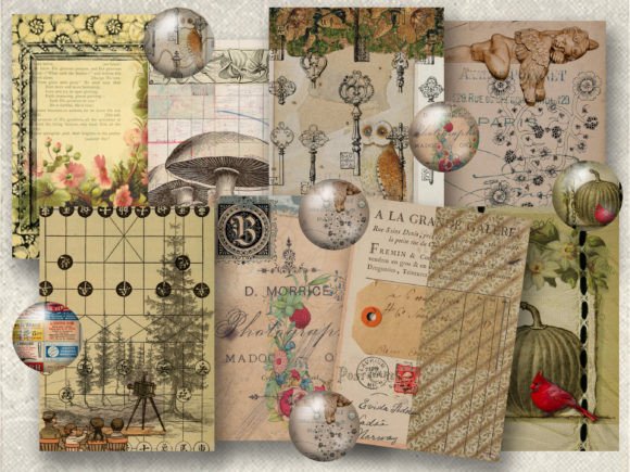 8 Vintage Ephemera ATC Size Tags Crafts