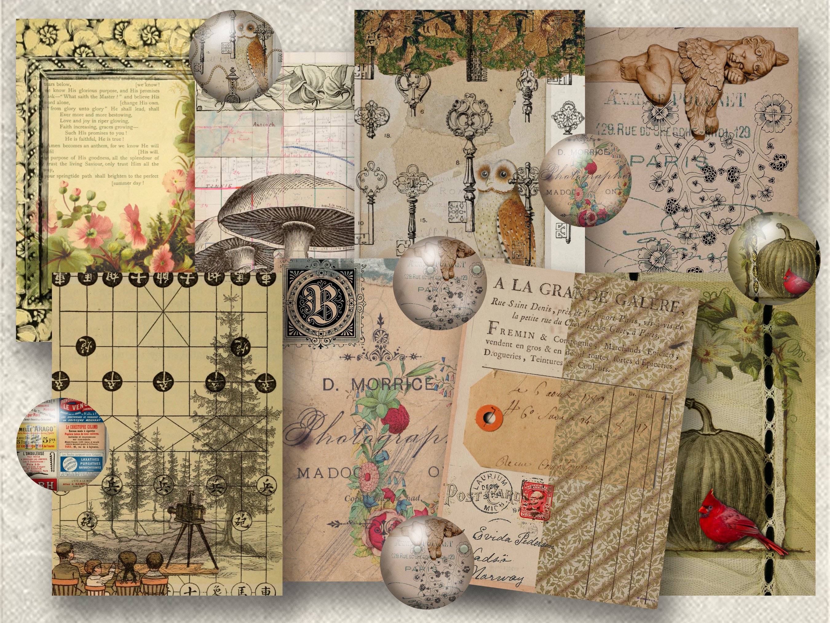8 Vintage Ephemera ATC Size Tags Crafts