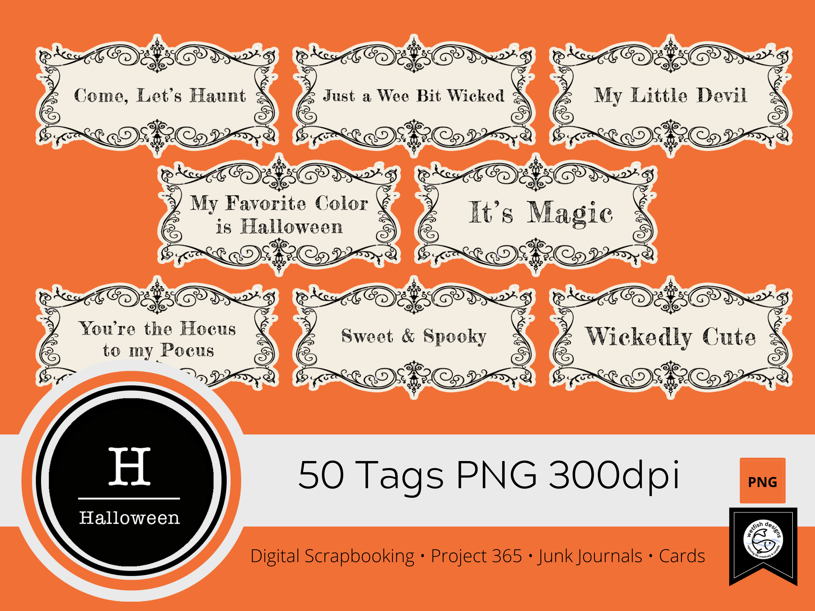 Digital Scrapbooking Halloween Tags (Set Graphic by Wetfish Designs ...