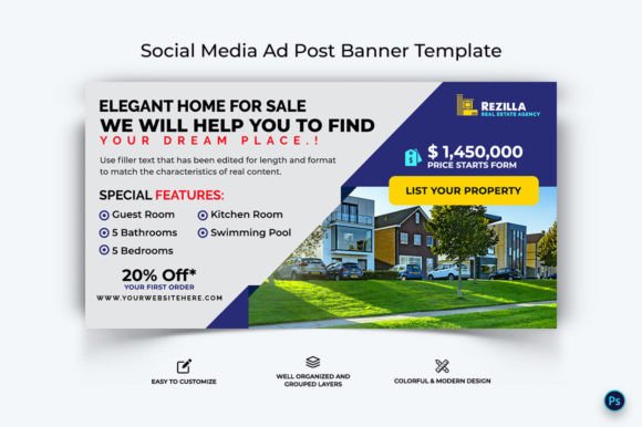 Preview of Real Estate Facebook Ad Post Banner real estate social media template