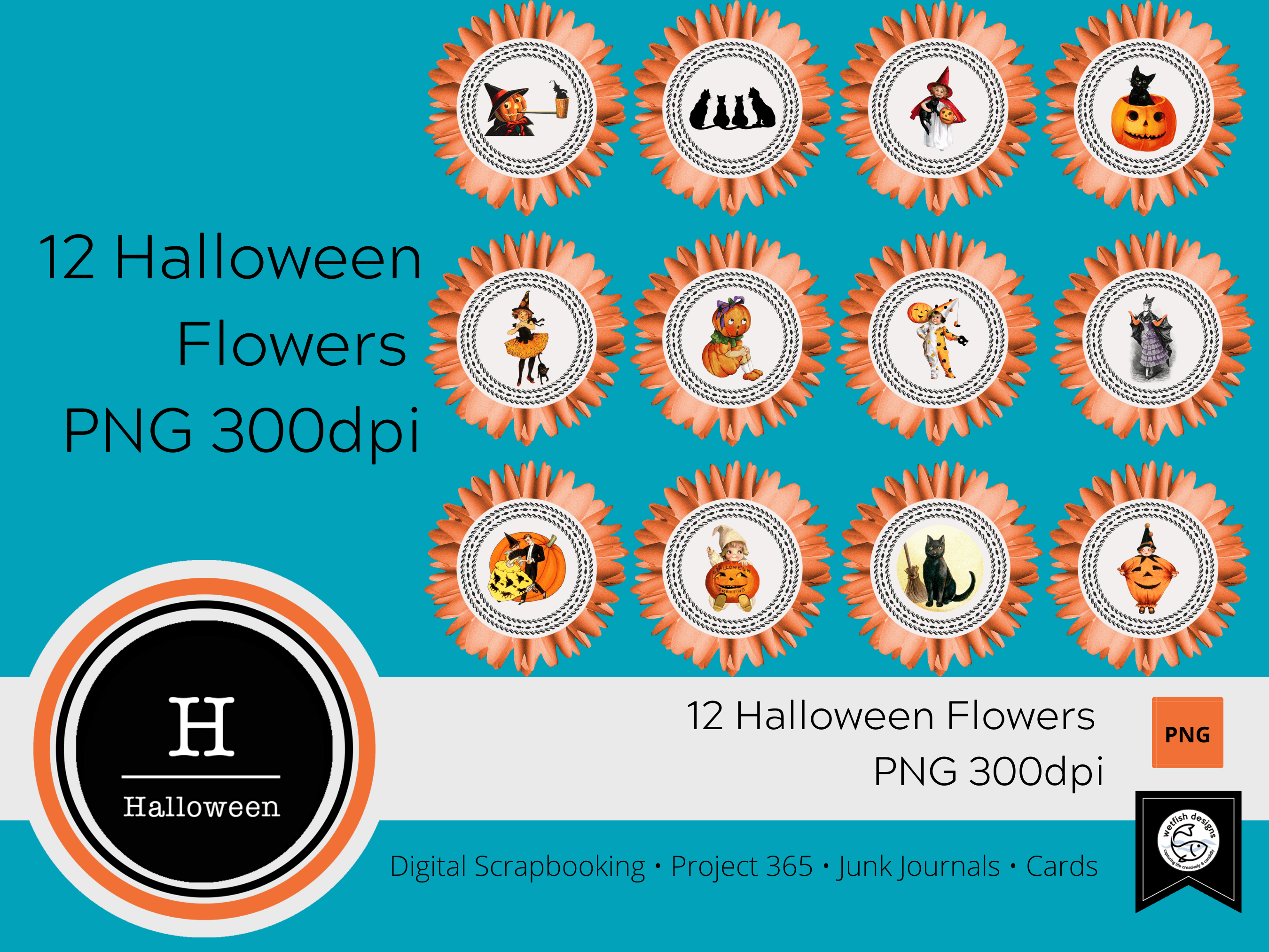 Digital Halloween Flowers No. 3 Graphic by Wetfish Designs · Creative ...
