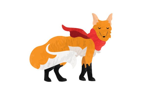 Fox with Scarf Waving Watercolor