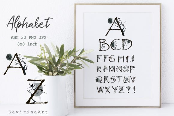 Alphabet Spider Web Spiders Monogram. Graphic Illustrations By SavirinaArt