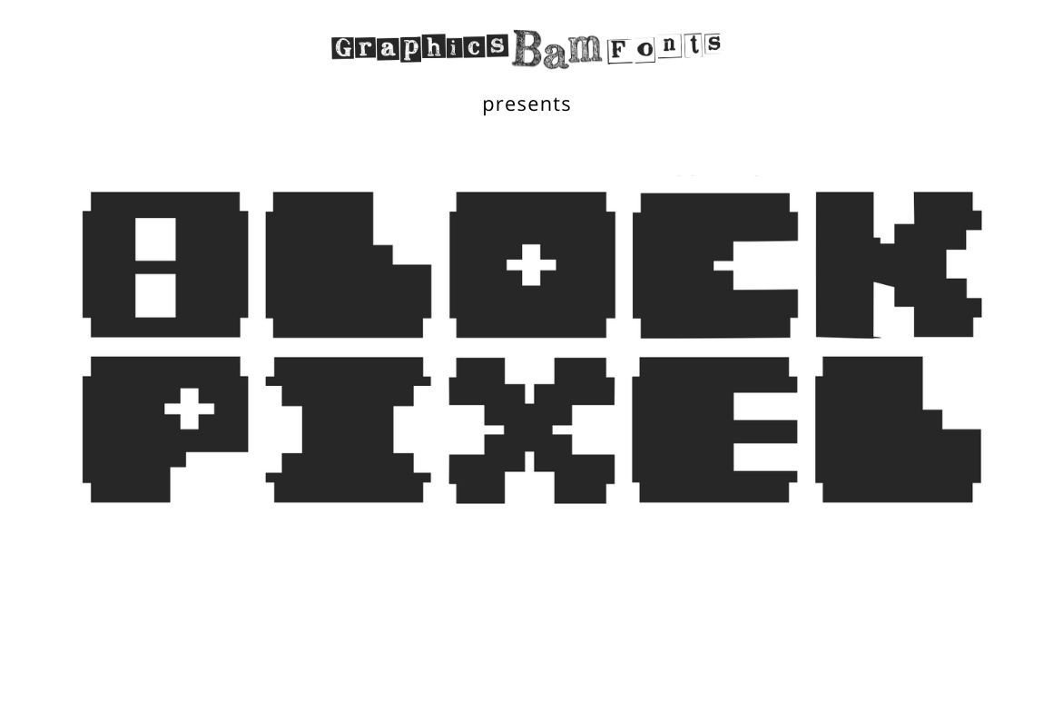 Block Pixel preview, rough retro display font with bold blocky letters