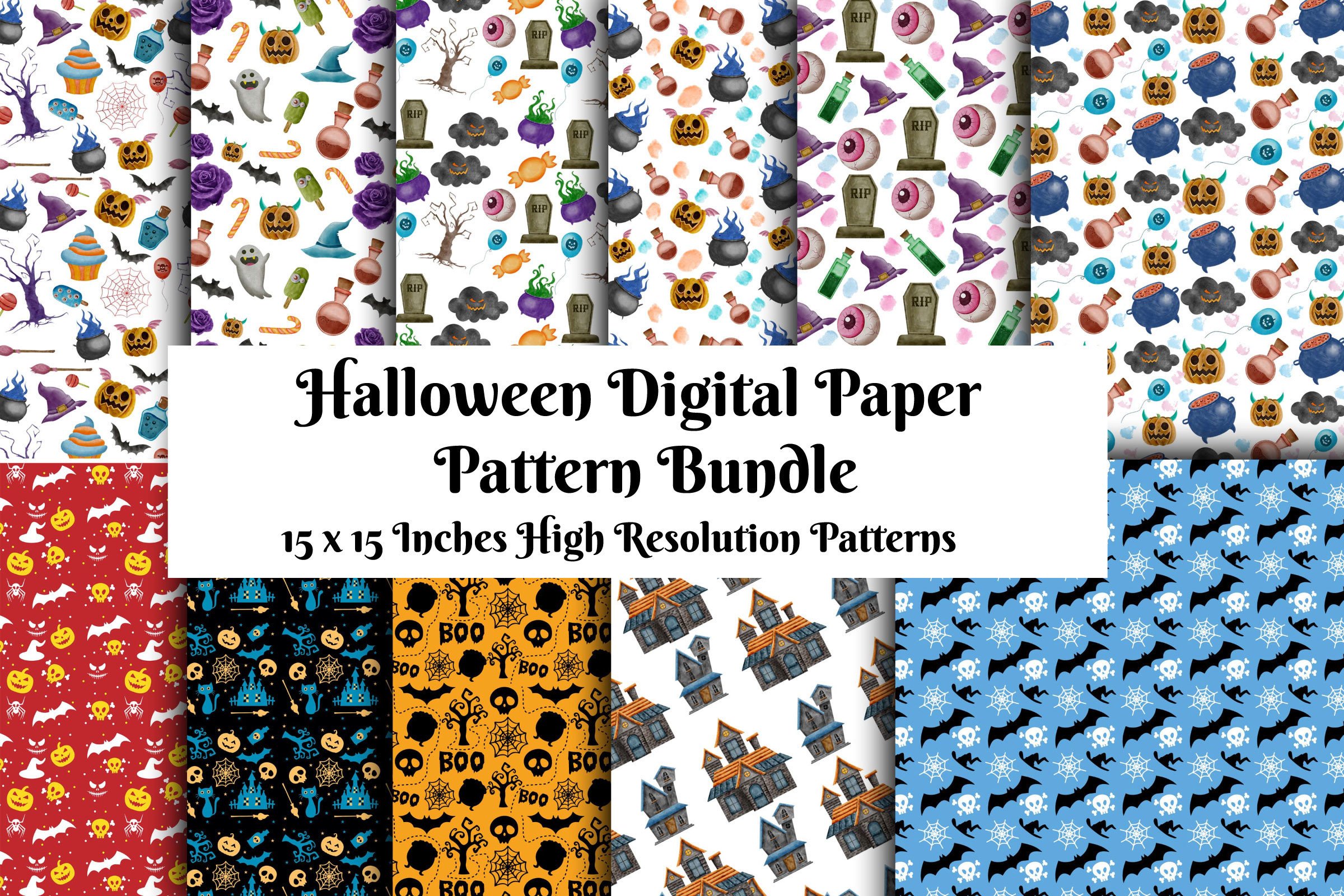 Halloween Digital Paper Pattern Bundle Graphic by Rextore · Creative ...
