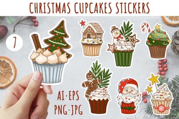 Christmas Cupcake Stickers