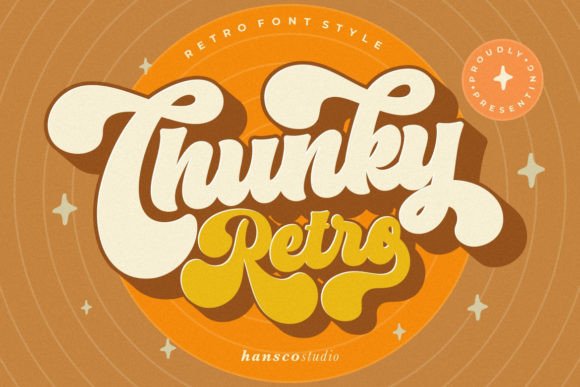 Chunky Retro font name displayed in a bold, rounded 1970s-style display typeface on a plain background as the main preview image.
