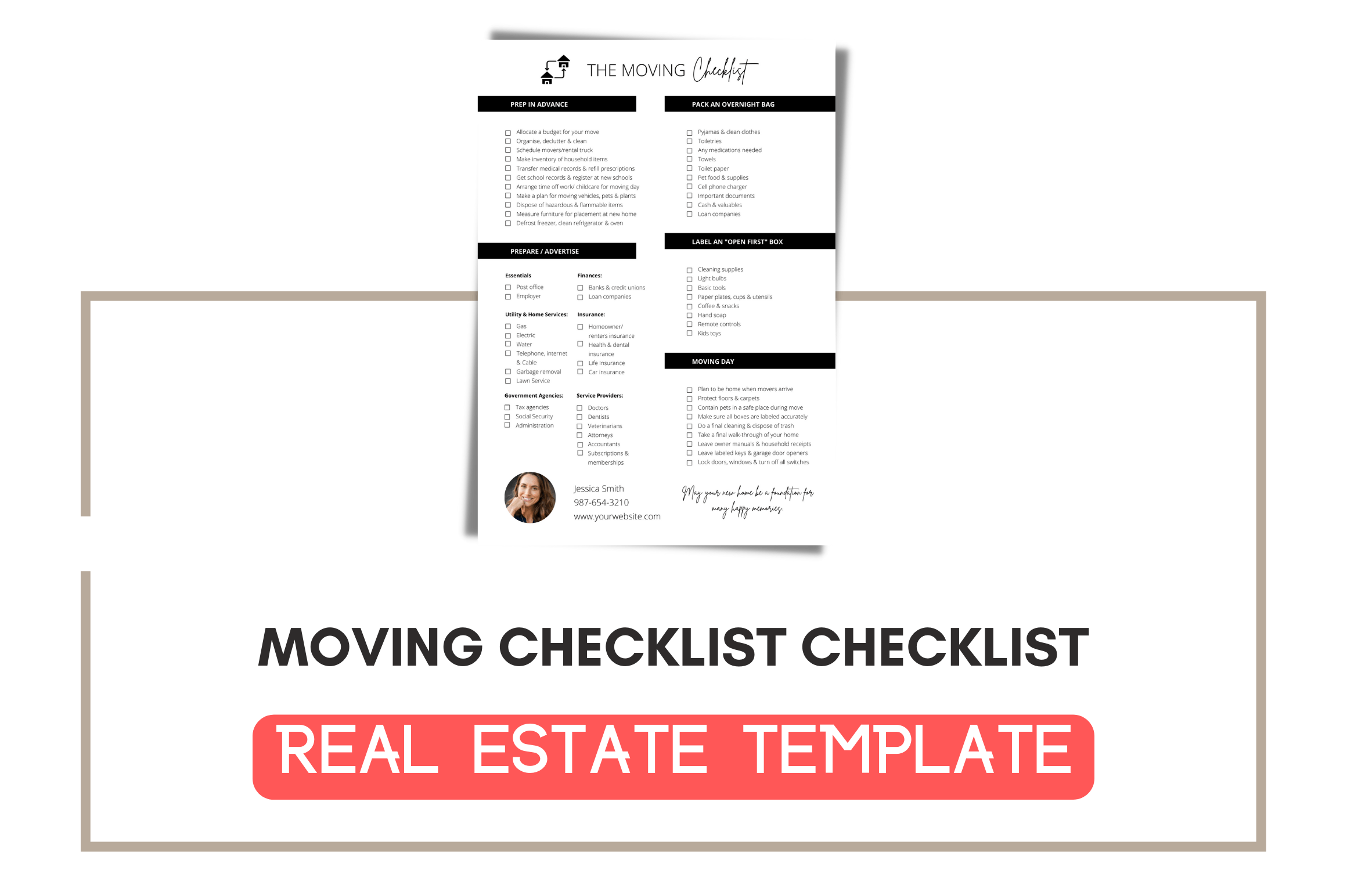 Editable Real Estate Moving Checklist Graphic by Realtor Templates ...