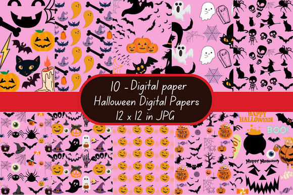 Pink Halloween Digital Papers Patterns Graphic by Alterox · Creative ...