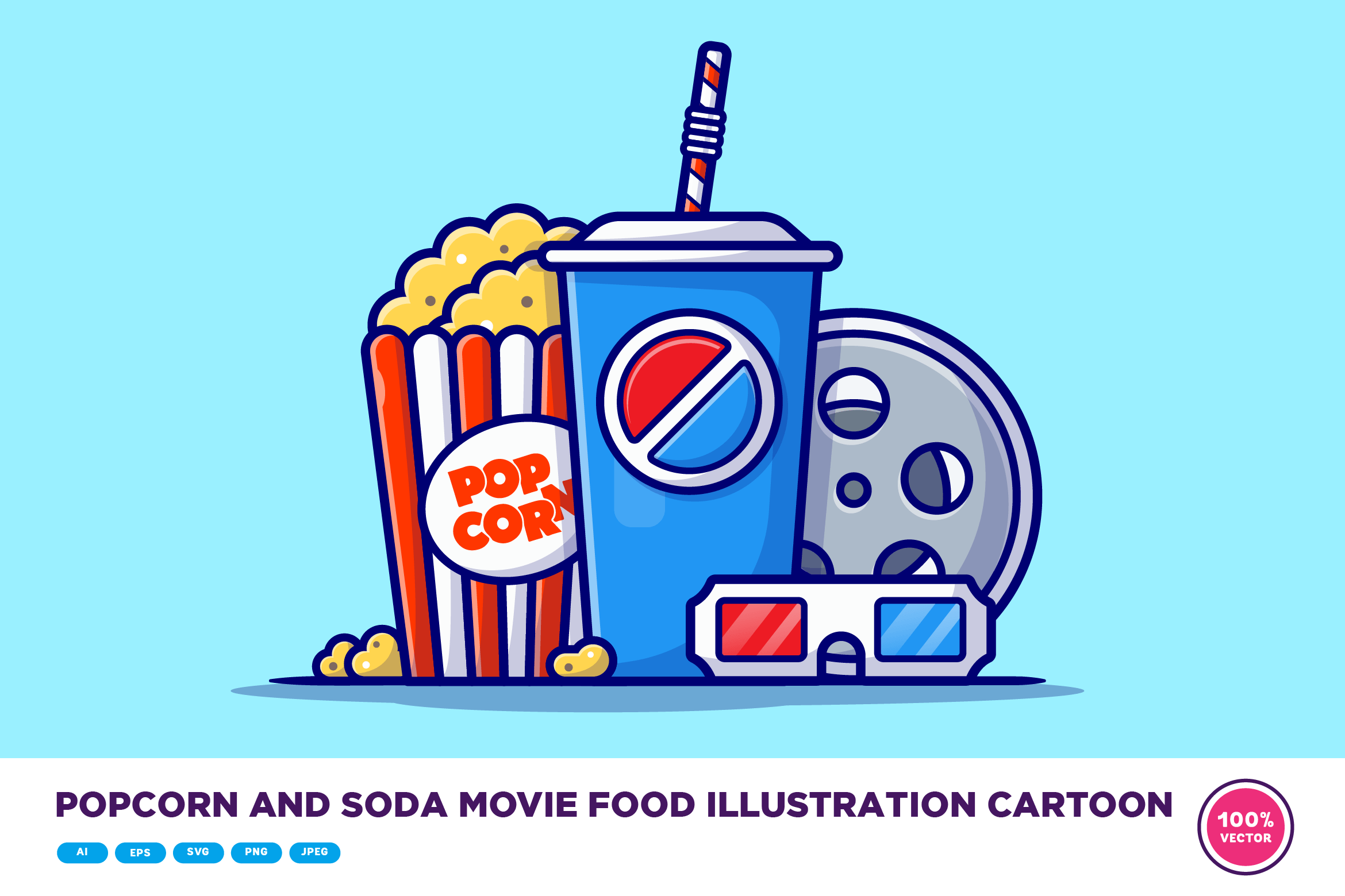 Popcorn and Soda Movie Food Illustration