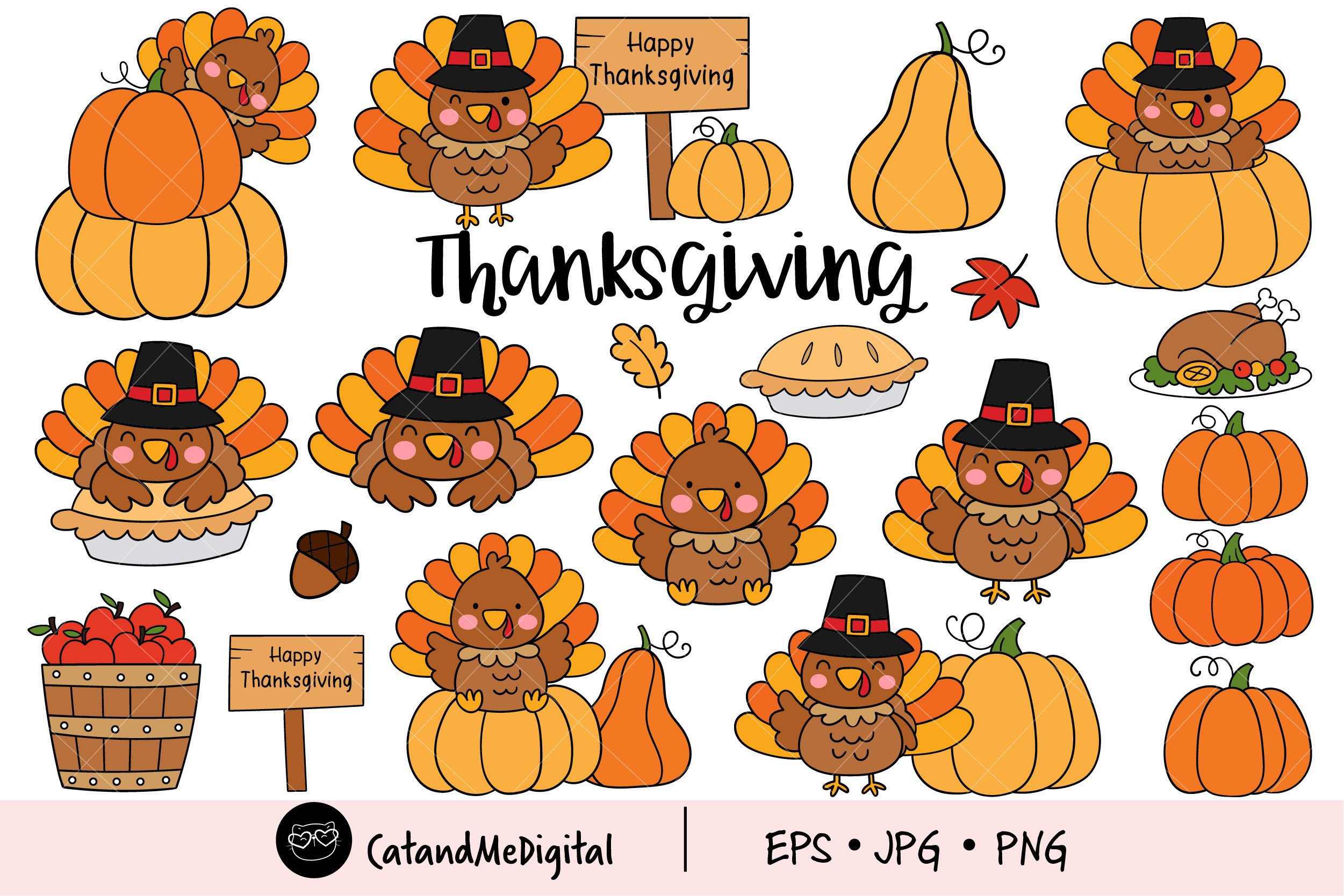 Thanksgiving Turkey Clipart Graphic by CatAndMe · Creative Fabrica