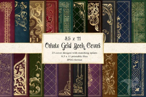 Ornate Gold Book Covers Digital Paper Graphic Textures By Digital Curio